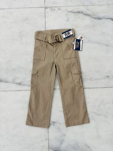 Y2K Vintage Girls Cargo Pants Wide Leg Pockets Beige Cotton Belted Youth Size 5 - Picture 1 of 7