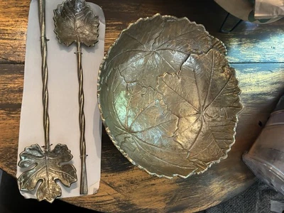 Martha Stewart Collection Park Leaves Large 12" Aluminum Salad Bowl W/ Salad See - Image 1 of 4