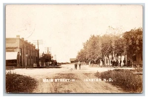 INKSTER NORTH DAKOTA RPPC ~ Town folk on MAIN STREET ~ Grand Forks County - Picture 1 of 2