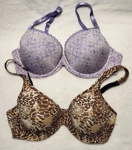 2 Bras 36D.  Underwire. Calvin Klein (lilac), Hanes (brown animal). Excel cond. - Picture 1 of 2