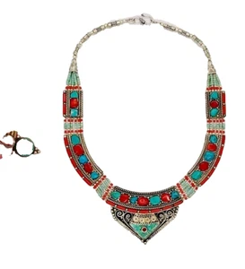 N12b Joyería Tibetana Turquesa Collar Coral Cuentas Mujeres Dama Étnico Mala Nepal - Imagen 1 de 3