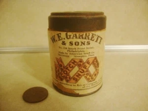 De colección 1 1/4 oz W.E. Garrett & Sons SCOTCH SNUFF Lata Papel Etiqueta Cartón ¡Lata! - Imagen 1 de 7