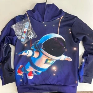 Unisex Kids Cartoon Astronaut Pullover Hoodie with Keychain Purple/Blue Size 120 - Picture 1 of 7