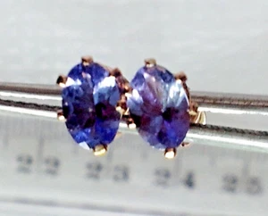 RealGem! TANZANITE Stud Post ERR Oval Shape w/Rose Gold Over .925 S/S 6x4MM NEW! - Picture 1 of 5