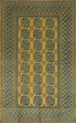 Alfombra oriental geométrica dorada súper kazaja 7'x9' lana anudada a mano Foto 1 de 4