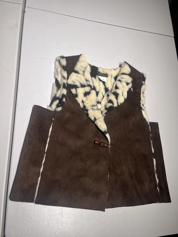 Linda Lundstrom Vest Women's 8 Brown Jacket Faux Fur Faux Suede Acrylic Poly  - Image 1 of 4