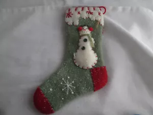 Calza natalizia pupazzo di neve glitter e feltro con fiocchi di neve 8" - Foto 1 di 2