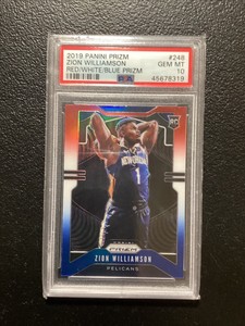 2019-20 Panini Prizm Zion Williamson Rookie Red White Blue RC #248 PSA 10