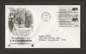1987 US 22c Pair Bicentennial Of The U.S. Constitution FDC Scott #2359a - Picture 1 of 2