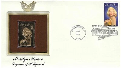 Marilyn Monroe Legends Of Hollywood USA Golden Gold 22k Plated Stamp FDC 1995 - Image 1 of 2
