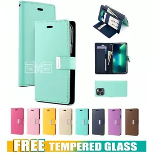 For iPhone 15 14 13 12 11 Pro Max 7 8 Plus SE XS Wallet Case Leather Flip Cover - Picture 1 of 47