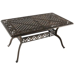 Outdoor 59" Dining Table All-Weather Cast Aluminum Umbrella Hole 6 Person Bronze - Picture 1 of 9
