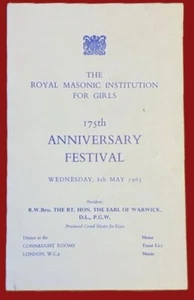Menü Royal Masonic Institution for Girls 175th Anniversary Festival 1963 London - Bild 1 von 3