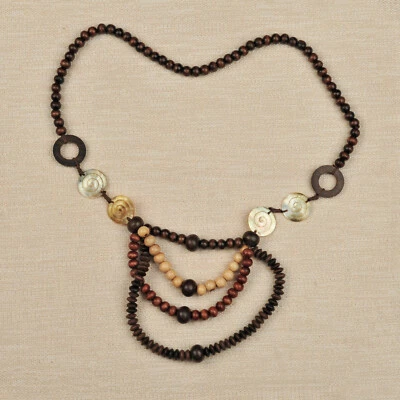 Damen Halskette Holzkette Perlmutt Holz Perlen Kette Holzperle Geschenk HK12 - Bild 1 von 2