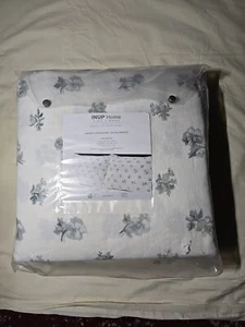 INUP Home King Sheet Set Washed Linen Blend Farmhouse Floral Bouquet Ivory Gray - Picture 1 of 3