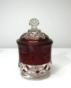EAPG = RUBY STAINED = ENGRAVED = PILLOW ENCIRCLED = COVERED SUGAR = 1890'S ERA - Picture 1 of 5