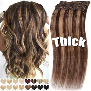 Balayage THICK Clip In Remy Human Hair Extensions Full Head Double Weft 8 Pieces - Picture 1 of 80