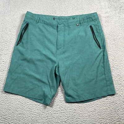Pantalones Cortos Híbridos Freeworld Maverick Tech 38 Bolsillos Azul Teal Cremallera Chino Plano Foto 1 de 4