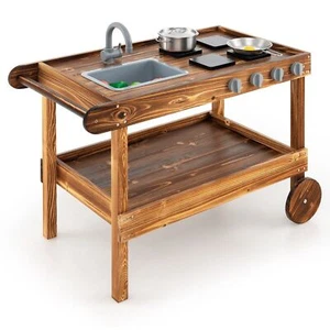 Kids Movable Mud Kitchen Outdoor Mud Kitchen Playset w/ 2 Rolling Wheels - Picture 1 of 9
