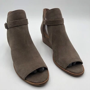 Lucky Brand Wedge Peep Toe Sandals Women's 6.5 M Suede Taupe LK-Reemas - Picture 1 of 8