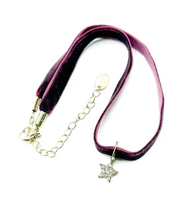 CLAIRE'S Burgundy Velveteen Choker with Goldtone Rhinestone Star Charm - Picture 1 of 5