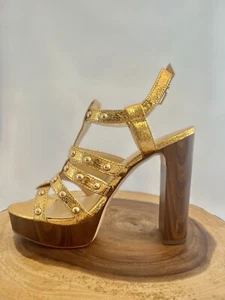 Jessica Simpson JS-Rienne Gold Crackled Metallic Platform Heels 9 1/2 - Picture 1 of 6