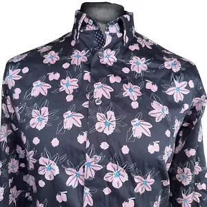 TED BAKER Shirt Mens Size 3 Fits as MEDIUM (39-40") Long Sleeve Black with Print - Picture 1 of 12