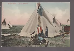 Chinook MONTANA c1910 INDIAN GAME Village Tipi INDIANS Tribe Camp - Bild 1 von 3