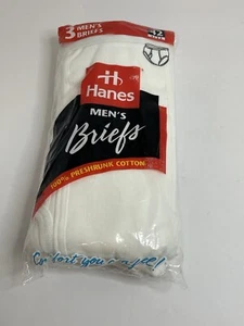 Hanes Men’s White Briefs 3 Pair Size 42 100% Preshrunk Cotton Vintage 1997 - Picture 1 of 6