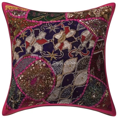Home Decor Pillow Cover Beaded Bohemian Boho Cushion Cover Throw 16 x 16 in - Image 1 of 4