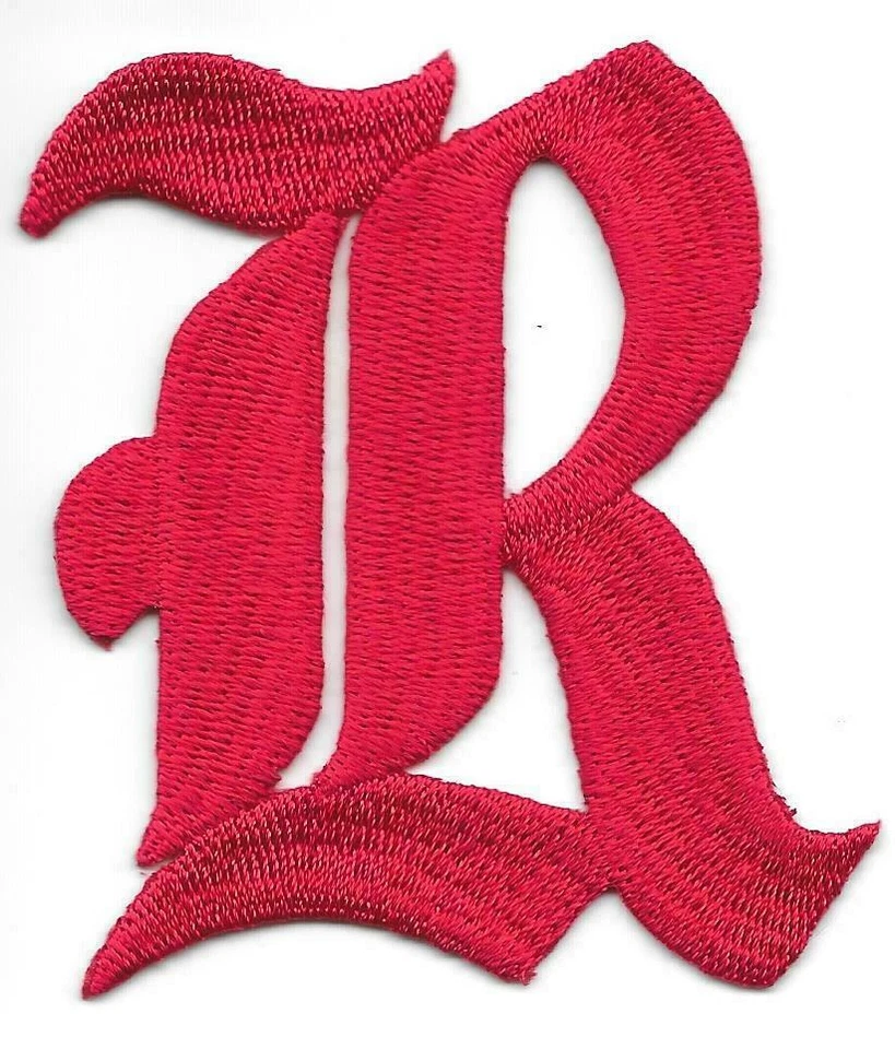 3" Fancy Red Old English Alphabet Letter R Embroidered Patch - Image 1 of 1