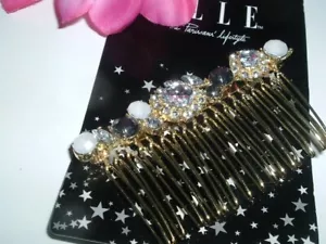 FRENCH SMOKY TOPAZ AND WHITE RHINESTONE 3" SLIDE SIDE HAIR COMB NWT - Picture 1 of 2