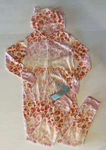NWT Cat & Jack L 10-12 Pink & Orange Leopard Fleece Hooded One-Piece Pajamas - Picture 1 of 1
