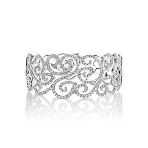 935 Silver With 7.48 CT Round White Sapphire Floral Bangle Engagement Bracelet - Picture 1 of 6