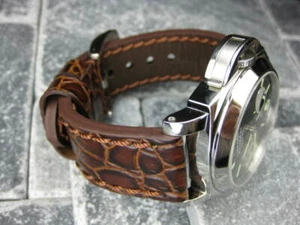 24mm BIG GATOR Leather Strap Brown Thick Watch Band Belt Brown for PANERAI x1 - Picture 1 of 9