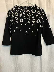 Maglione Talbots finto collo stampa animalier Sabrina nero maniche 3/4 cotone MP anni 60 - Foto 1 di 7