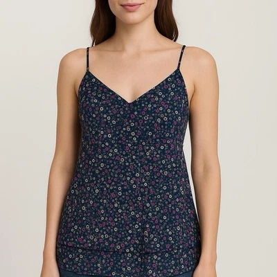 Camiseta sin mangas American Eagle floral de chifón para mujer pequeña azul marino boho de verano Foto 1 de 4