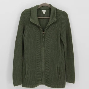 L.L.Bean 129 $ Large olivgrün 100 % Baumwolle durchgehender Reißverschluss gerippt Tasche Cardigan - Bild 1 von 14