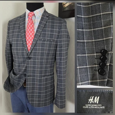 Abrigo deportivo blazer a cuadros H&M para hombre 36R (etiqueta 40) gris ventana chaqueta a cuadros Foto 1 de 4