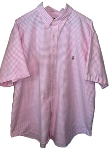 Ralph Lauren Short Sleeve Pink Gingham Cotton Button Down Shirt Men’s 2XL - Picture 1 of 8