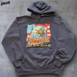 Vtg 90s Jerzees Sweatshirt Bald Eagle Buy American USA XL - Picture 1 of 10