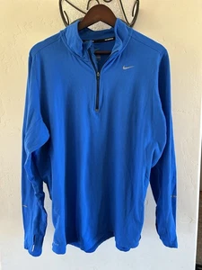 Nike Dri-Fit Running blau Viertelreißverschluss Langarm Pullover Shirt Größe Large - Bild 1 von 7