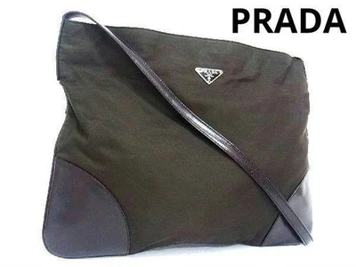 Bolso de Hombro PRADA Nylon Cuero Marrón Auténtico Bandolera Usado Foto 1 de 4