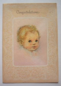 Cute as a picture baby girl unsigned vintage greeting card **VV11 - Picture 1 of 3