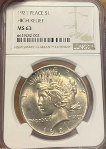 1921  NGC MS63 Peace Silver Dollar - Picture 1 of 8