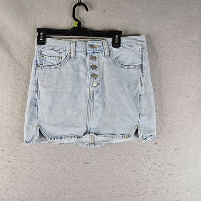 Falda Levis Jean Mujer 27 Azul Lavado Claro Botón Mosca Algodón Nudo Recto Dobladillo Foto 1 de 4