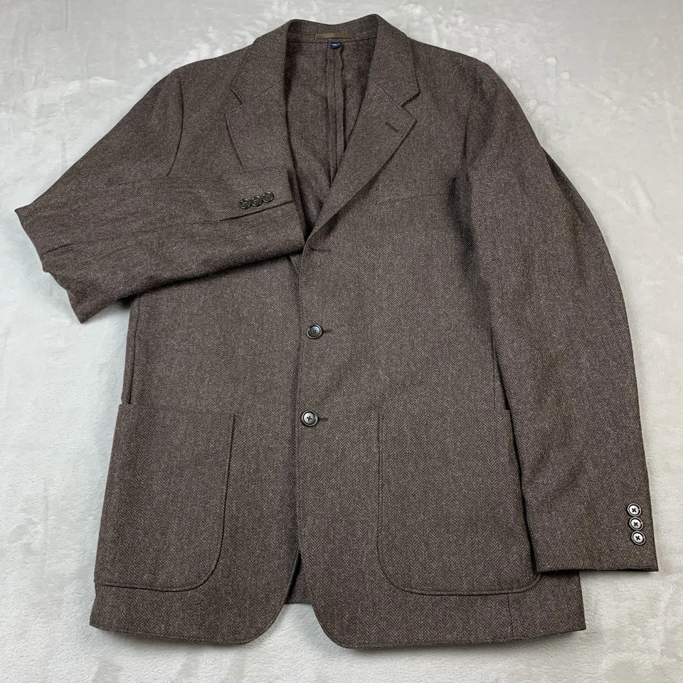Blazer J Crew Kenmare Hombres 40L Marrón Espiga Chaqueta Algodón Mezcla Lana Inglaterra Foto 1 de 4