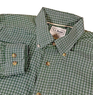 VTG LL BEAN Men Large TALL Green Check Long Sleeve Button Down Soft Cotton Shirt - Image 1 of 4