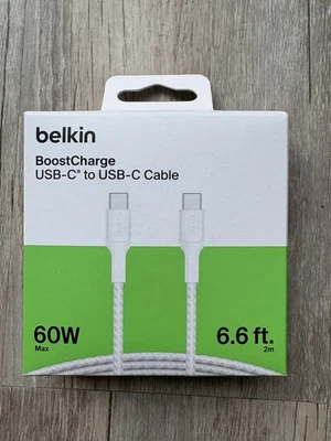 Belkin Boost Charge Braided USB-C to USB-C Cable 6.6 ft / 2M, White - Image 1 of 4