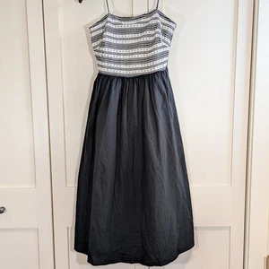 La February Black White Smocked Tube Dress L Babydoll Whimsy Cottage Embroidered - Picture 1 of 10